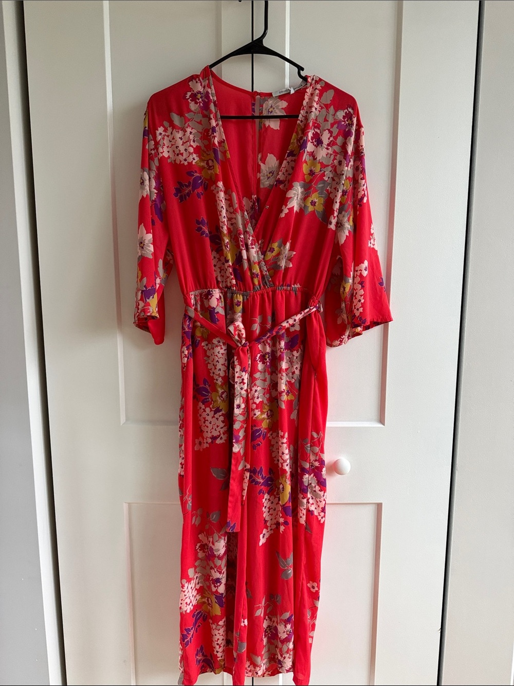 Collective Concepts Floral Red Wrap wide leg jumpsuit with Belt